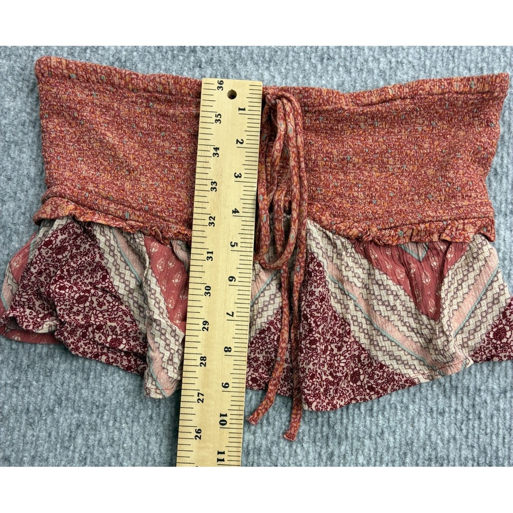 American Eagle Womens S Boho Patchwork Smocked Strapless Crop Top Ruffle Hem - Picture 4 of 6